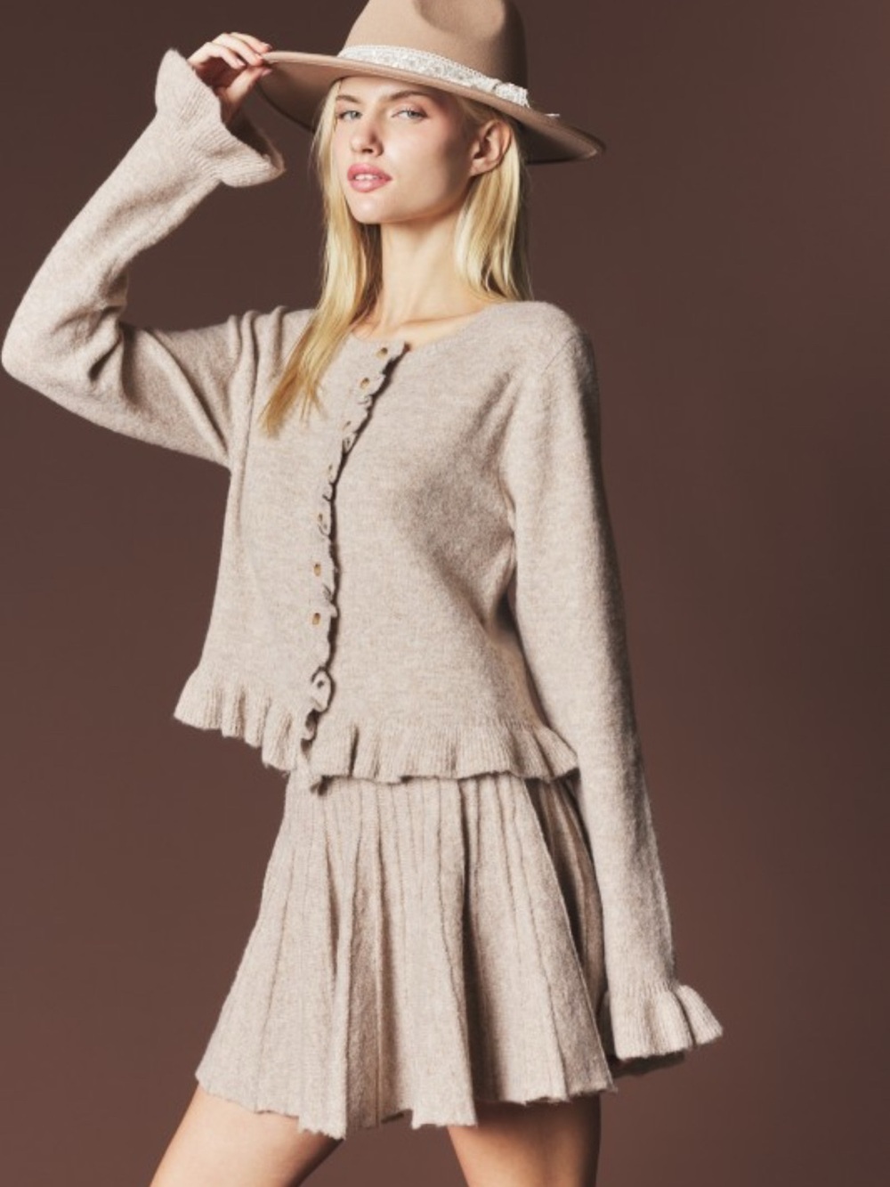 NEW The Cozy Beige Ruffle Knit SET